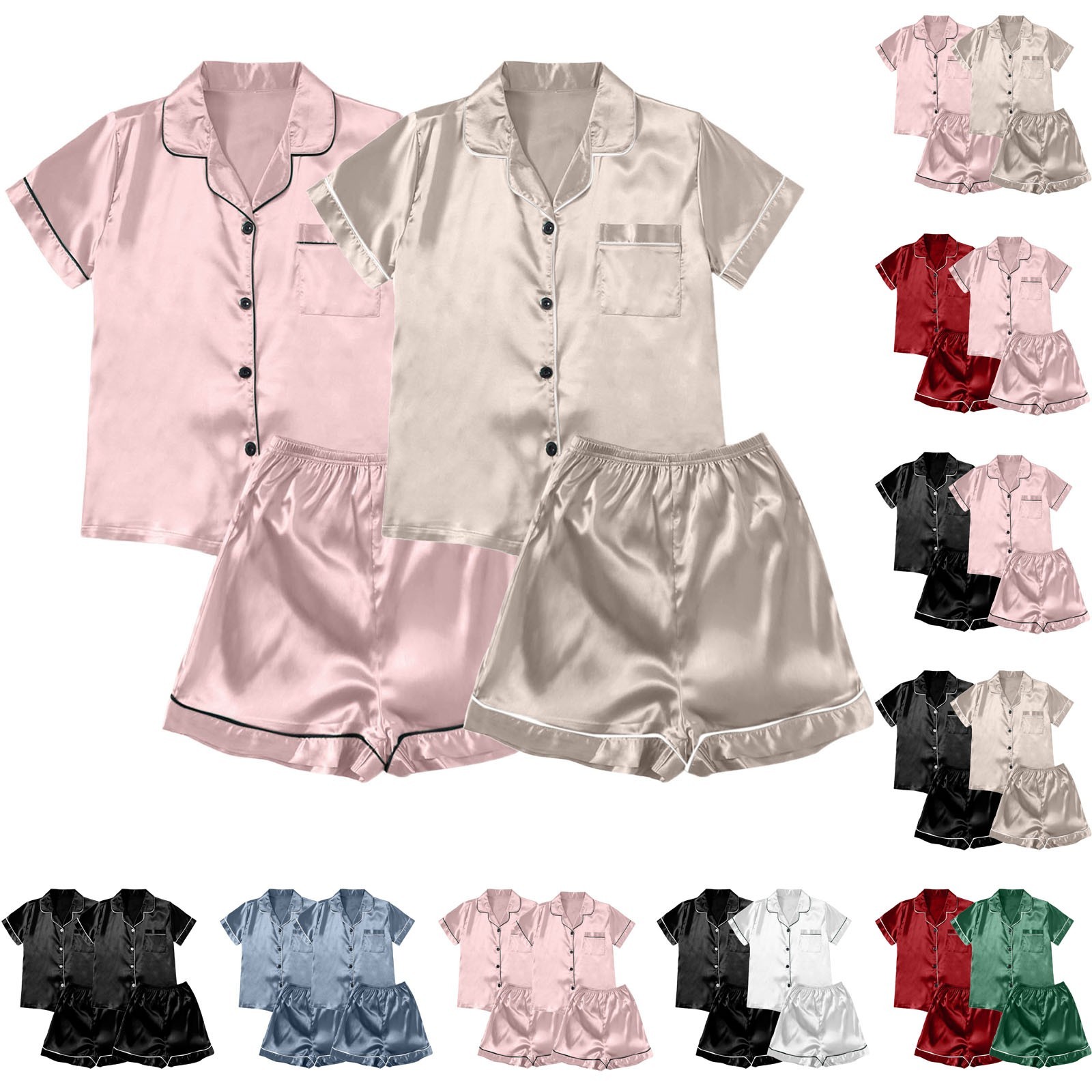 thumbnail image 4 of Conjunto de pijama de 2 piezas: tirantes de encaje y pantalones cortos - Poliéster - Talla grande - M-XXXXXL, 4 of 4
